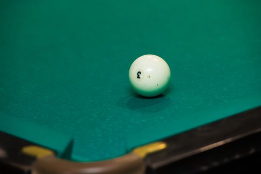 Sports game of billiards on a green cloth. Billiards white billiard balls close up