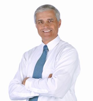 Smiling Businessman in White Shirt and Blue Tie isolated on white