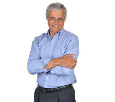 Smiling Middle Aged Businessman With Arms Crossed isolated on white