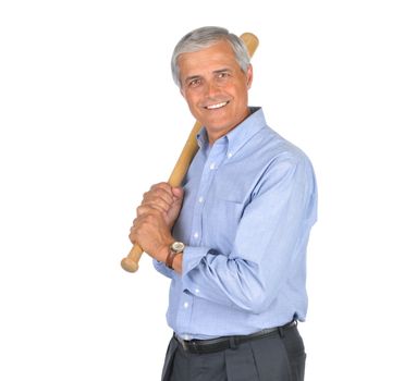 Smiling Mature Businessman With Baseball Bat isolated on white