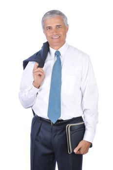 Standing Businessman with Jacket over his shoulder isolated on white