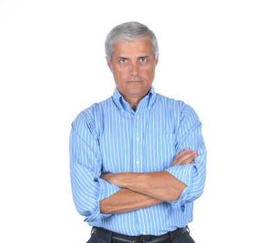 Businessman with arms folded with stern expression on his face isolated on white