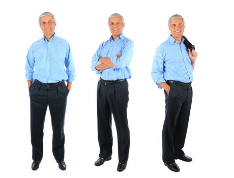 Three full length Businessman Portraits collage. Full length over a white background.