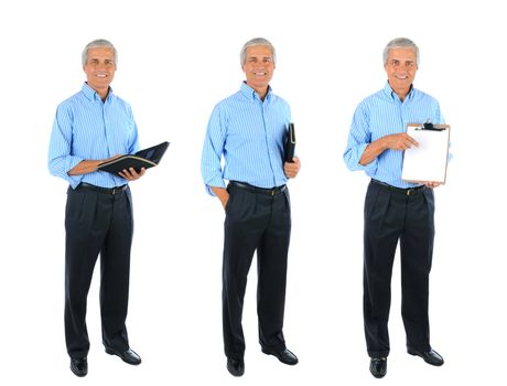 Full length Collage of a Mature Businessman. Three Full length images over a white background.