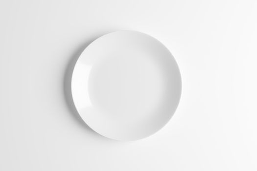 Empty white plate or ceramic dish isolated on white background. 3D rendering with clipping path