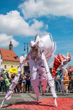 Sibiu City, Romania - 22 June 2019. Chameleons dance crew from Germany directed by  Nina Scholz, performing at the Sibiu International Theatre Festival from Sibiu, Romania.