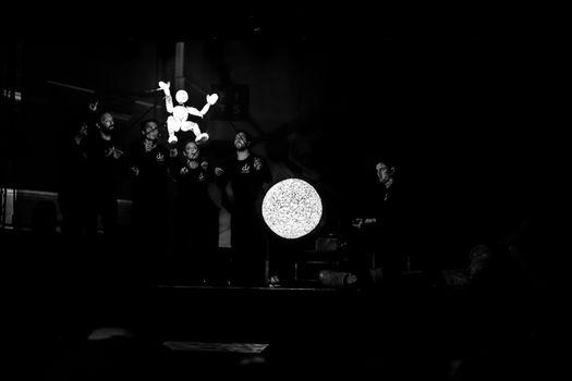 Sibiu City, Romania - 22 June 2019. DUNDU an illuminated large-scale puppet at the Sibiu International Theatre Festival from Sibiu, Romania.