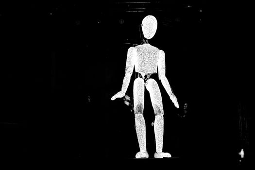 Sibiu City, Romania - 22 June 2019. DUNDU an illuminated large-scale puppet at the Sibiu International Theatre Festival from Sibiu, Romania.