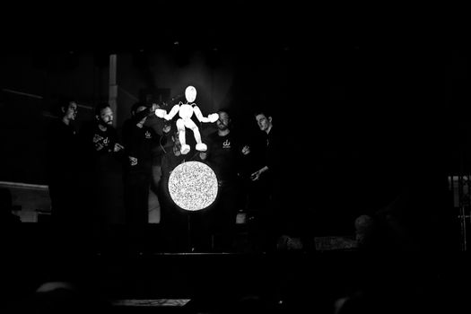 Sibiu City, Romania - 22 June 2019. DUNDU an illuminated large-scale puppet at the Sibiu International Theatre Festival from Sibiu, Romania.