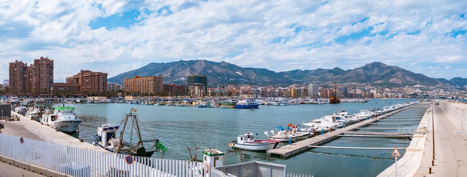 Fuengirola, Spain - June 30, 2018. Fuengirola city and port bay panoramic view, Costa del Sol, Malaga Province, Andalucia, Spain, Western Europe