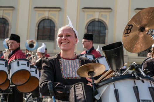 Sibiu City, Romania - 14 June 2019. Crescendo Opende Bicycle Band from Netherlands performing at the Sibiu International Theatre Festival from Sibiu, Romania.