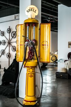 Malaga, Spain - August 19, 2018. old gas station at Automobile and Fashion Museum Malaga, Spain.