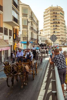 Malaga, Spain - August 11, 2018. Feria de Malaga is an annual event that takes place in mid-August and is one of the largest fiestas in Spain