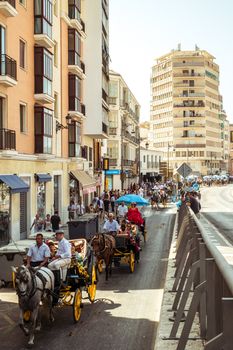 Malaga, Spain - August 11, 2018. Feria de Malaga is an annual event that takes place in mid-August and is one of the largest fiestas in Spain