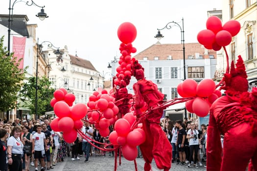 Sibiu City, Romania - 20 June 2019. Mademoiselle Paillette perform Red World show at the Sibiu International Theatre Festival from Sibiu, Romania.