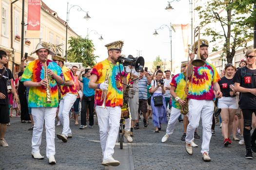 Sibiu City, Romania - 19 June 2019. Mr Wilson's Second Liners from UK, performing at the Sibiu International Theatre Festival from Sibiu, Romania.