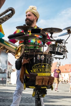 Sibiu City, Romania - 19 June 2019. Mr Wilson's Second Liners from UK, performing at the Sibiu International Theatre Festival from Sibiu, Romania.