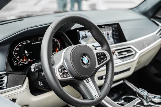 Sibiu City, Romania - 25 May 2019. inside view of the modern bmw car board