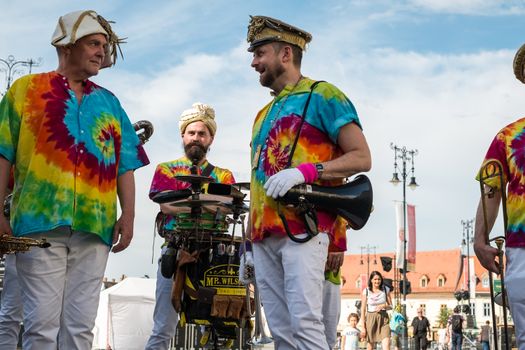 Sibiu City, Romania - 19 June 2019. Mr Wilson's Second Liners from UK, performing at the Sibiu International Theatre Festival from Sibiu, Romania.