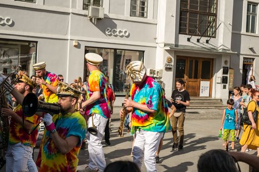 Sibiu City, Romania - 19 June 2019. Mr Wilson's Second Liners from UK, performing at the Sibiu International Theatre Festival from Sibiu, Romania.