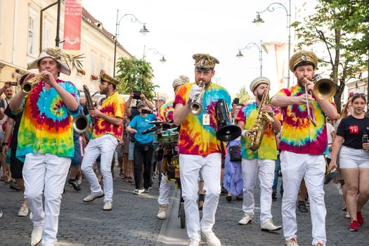 Sibiu City, Romania - 19 June 2019. Mr Wilson's Second Liners from UK, performing at the Sibiu International Theatre Festival from Sibiu, Romania.