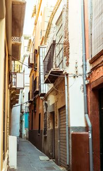 Malaga, Spain - August 06, 2018. Old street around the historic center,  Malaga city, Spain