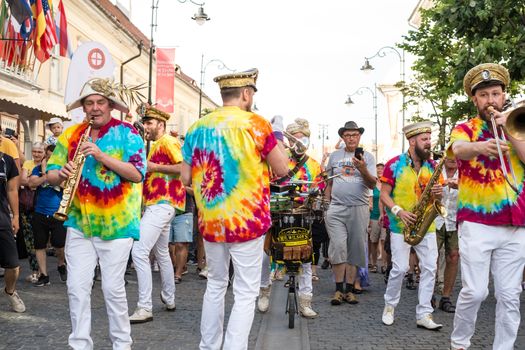 Sibiu City, Romania - 19 June 2019. Mr Wilson's Second Liners from UK, performing at the Sibiu International Theatre Festival from Sibiu, Romania.