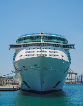 Malaga, Spain - June 26, 2018. Royal Caribbean Independence of the Seas cruise ship docked at the port of Malaga city, Costa del Sol, Malaga Province, Andalucia, Spain, Western Europe