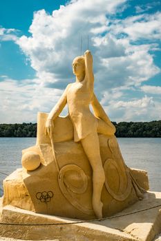 Ruse city, Bulgaria - June 08, 2016. International Sand Sculpting Festival situated on the bank of the Danube river in Ruse, Bulgaria; “Sports Fame, World and Olympic Symbols” theme
