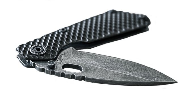 Sibiu, Romania - March 23, 2019. Strider Knives SMF Knife GG Gunner Grip isolated on white