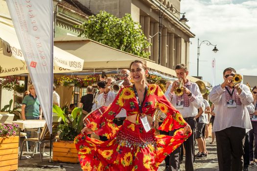Sibiu City, Romania - 19 June 2019. The Brass Band from Cozmeşti performing at the Sibiu International Theatre Festival from Sibiu, Romania.