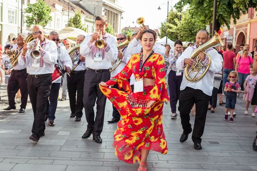Sibiu City, Romania - 19 June 2019. The Brass Band from Cozmeşti performing at the Sibiu International Theatre Festival from Sibiu, Romania.