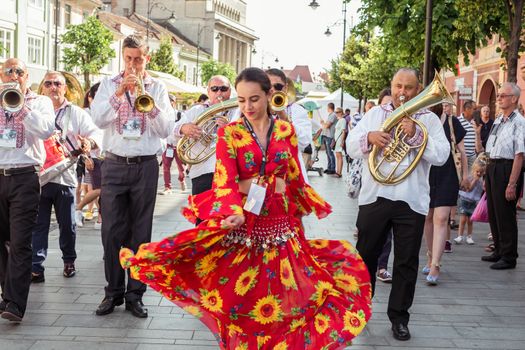 Sibiu City, Romania - 19 June 2019. The Brass Band from Cozmeşti performing at the Sibiu International Theatre Festival from Sibiu, Romania.