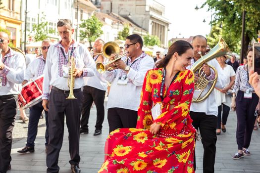 Sibiu City, Romania - 19 June 2019. The Brass Band from Cozmeşti performing at the Sibiu International Theatre Festival from Sibiu, Romania.