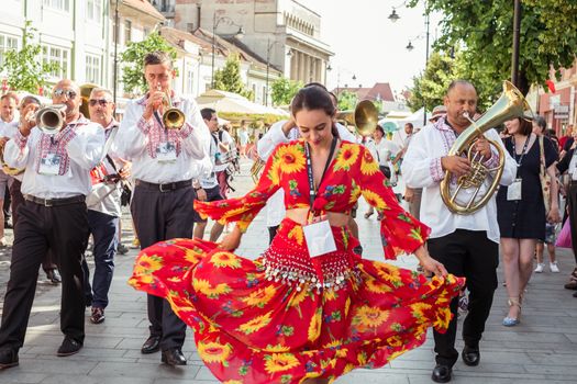 Sibiu City, Romania - 19 June 2019. The Brass Band from Cozmeşti performing at the Sibiu International Theatre Festival from Sibiu, Romania.