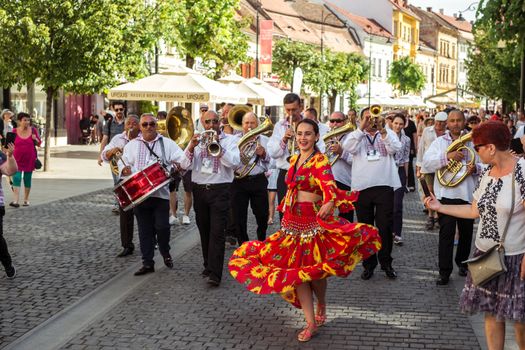 Sibiu City, Romania - 19 June 2019. The Brass Band from Cozmeşti performing at the Sibiu International Theatre Festival from Sibiu, Romania.