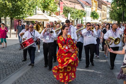 Sibiu City, Romania - 19 June 2019. The Brass Band from Cozmeşti performing at the Sibiu International Theatre Festival from Sibiu, Romania.