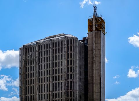 Malaga, Spain - March 24, 2018. The central post office building from Malaga in renovation