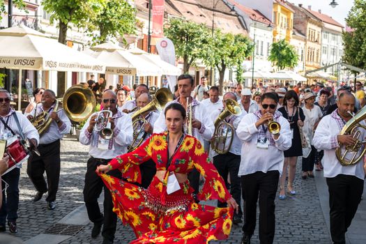 Sibiu City, Romania - 19 June 2019. The Brass Band from Cozmeşti performing at the Sibiu International Theatre Festival from Sibiu, Romania.