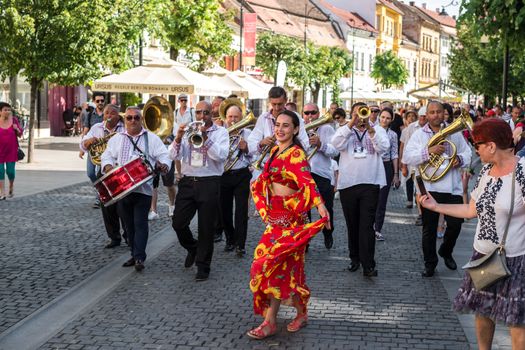 Sibiu City, Romania - 19 June 2019. The Brass Band from Cozmeşti performing at the Sibiu International Theatre Festival from Sibiu, Romania.