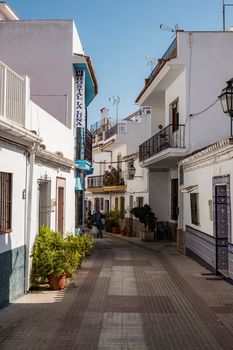 Marbella, Spain - June 27th, 2018. Typical old town street in Marbella, Costa del Sol, Andalusia, Spain, Europe