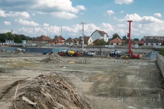 Sibiu, Romania - September 17, 2019. workers at The mall Festival Centrum building site