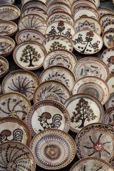 Sibiu City, Romania - 31 August 2019. Traditional Romanian handmade ceramics market at the potters fair from Sibiu, Romania