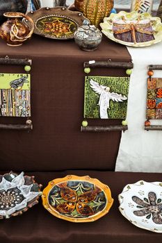 Sibiu City, Romania - 31 August 2019. Traditional Romanian handmade ceramics market at the potters fair from Sibiu, Romania