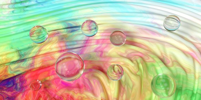 Wave colorful painting pattern bubble spheres, 3d rendering. Computer digital drawing.