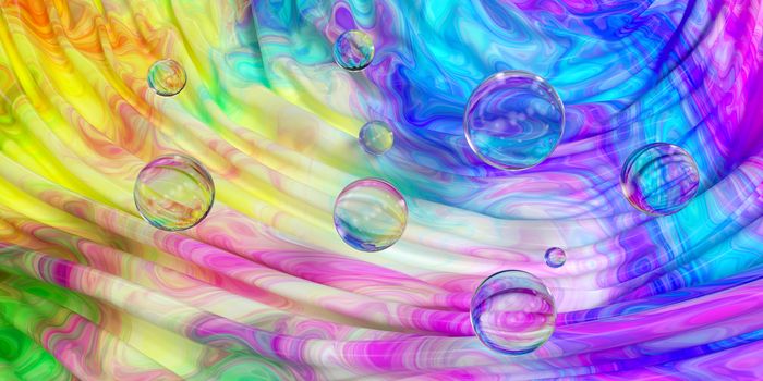 Wave colorful painting pattern bubble spheres, 3d rendering. Computer digital drawing.