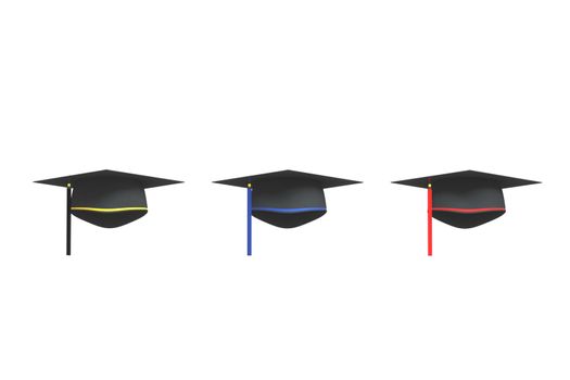 Graduate hat with white background, 3d rendering. Computer digital drawing.