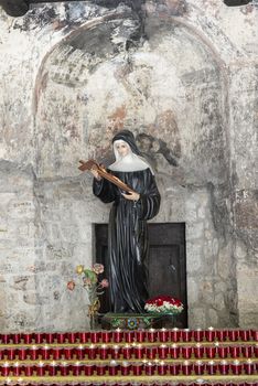 rocca porena,italy july 05 2020:statue of saint Rita in the sanctuary in rocca porena