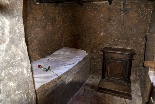 rocca porena,italy july 05 2020:bedroom where santa rita was born in rocca porena