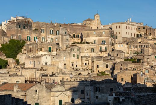 View of the Sassi di Matera a historic district in the city of Matera, well-known for their ancient cave dwellings. Basilicata. Italy